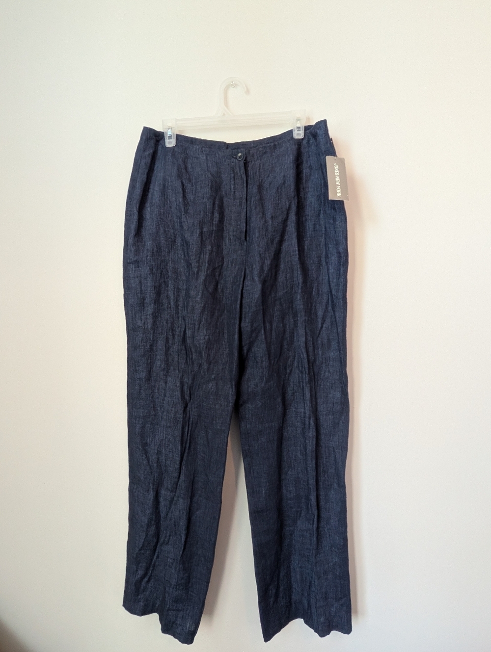 NWT Jones New York Navy 100% Linen Trousers Size 14
